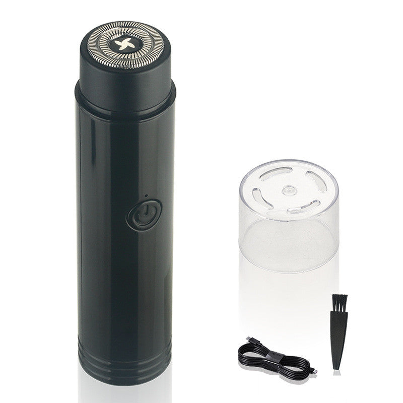 Mini Electric Shaver Portable Car Rechargeable Shaver with charging cable and cleaning brush.