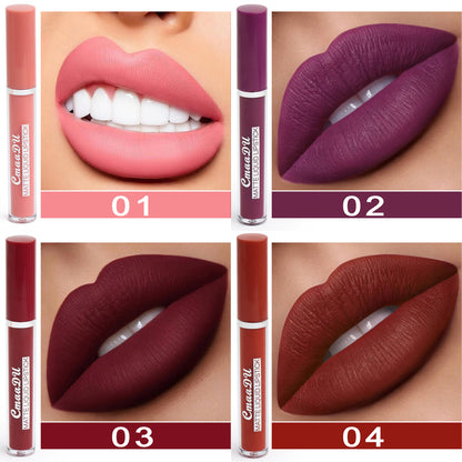 Women's Non-stick Cup Waterproof Matte Lipstick shades displayed on lips in various colors