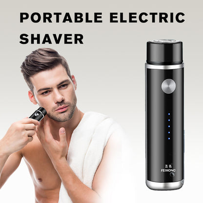 Mini Electric Shaver Portable Car Rechargeable Shaver being used by a man in a towel for grooming.