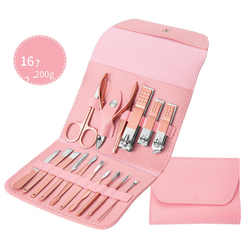 Professional Scissors Nail Clippers set including nail clippers, scissors, and tools in a pink organizer.