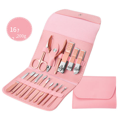 Professional Scissors Nail Clippers set including nail clippers, scissors, and tools in a pink organizer.