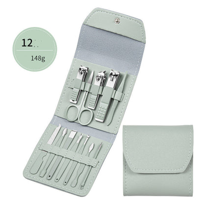 Professional Scissors Nail Clippers set displayed in a stylish mint green case, perfect for nail care and grooming.