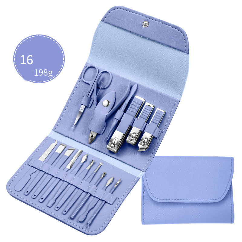 Professional Scissors Nail Clippers set in a stylish purple case with various nail care tools and scissors.