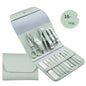 Professional Scissors Nail Clippers set featuring various tools in a mint green carrying case.