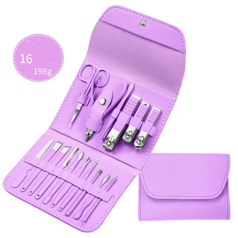 Professional Scissors Nail Clippers set including scissors, nail clippers, and grooming tools in a stylish purple case.