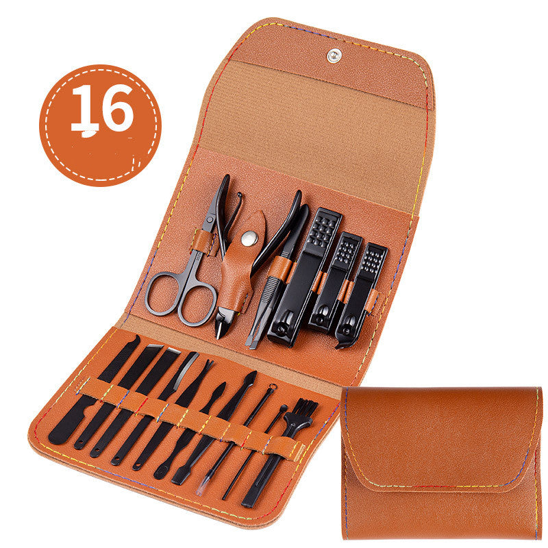 Professional Scissors Nail Clippers set with 16 tools in a stylish carry case for effective nail care and grooming.