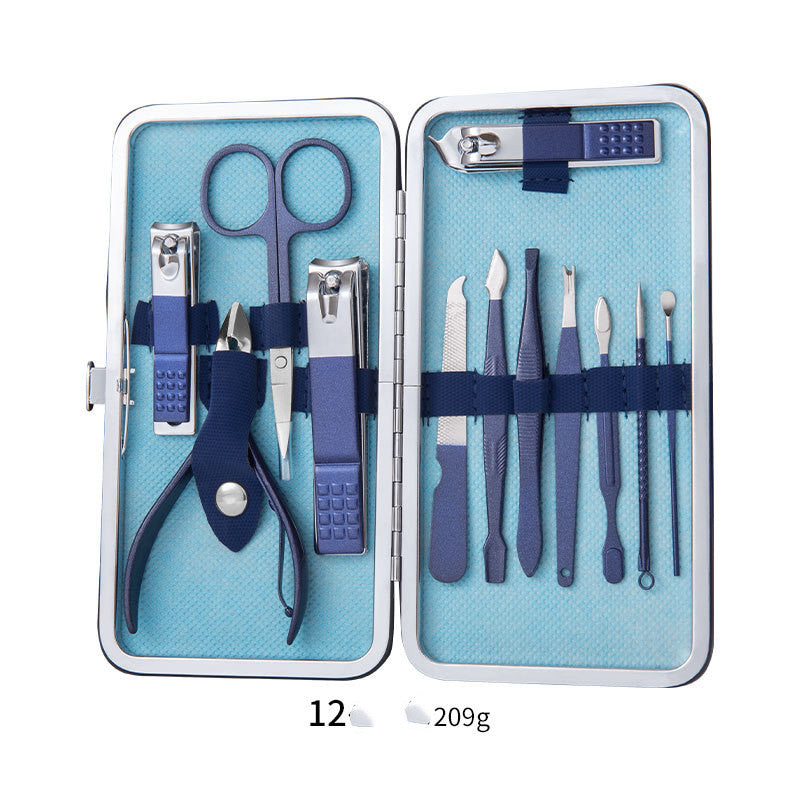 Professional Scissors Nail Clippers set including various nail care tools in a stylish case.