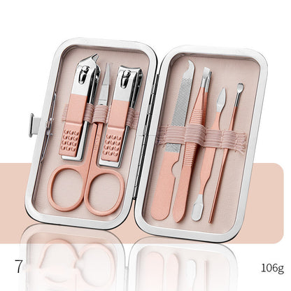 Professional Scissors Nail Clippers set in a sleek pink case, includes nail clippers, scissors, and grooming tools.