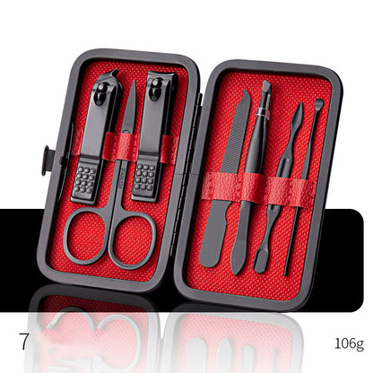 Professional Scissors Nail Clippers set featuring nail clippers, scissors, and tools in a stylish red case.